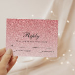 Baby Pink Glitter Glam Personalized Reply Card<br><div class="desc">This beautiful reply card features faux  glitter and your custom text. Use the template form the add your information.  Use the Cutsomize feature to change the font and the text layouts.</div>