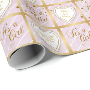 Baby Pink & Gold Confetti - Baby Girl Wrapping Paper