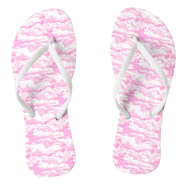 Baby Pink Happy Clouds Backgrouund Flip Flops (Footbed)