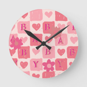 Baby pink heart round clock