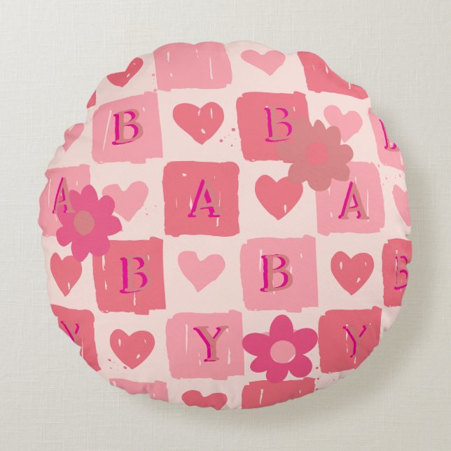 Baby pink heart Throw Pillow (Front)