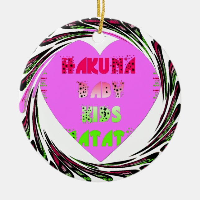 Baby Pink  Hearts Hakuna Matata Baby Kids Design.p Ceramic Ornament (Front)