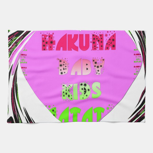Baby Pink  Hearts Hakuna Matata Baby Kids Design.p Kitchen Towel (Horizontal)