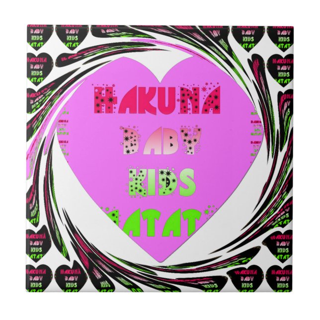 Baby Pink  Hearts Hakuna Matata Baby Kids Design.p Tile (Front)