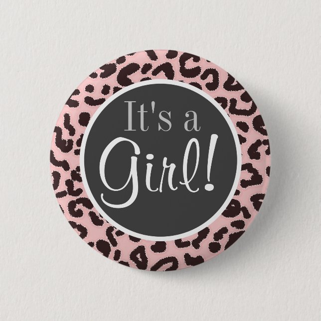 Baby Pink Leopard Animal Print 2 Inch Round Button (Front)