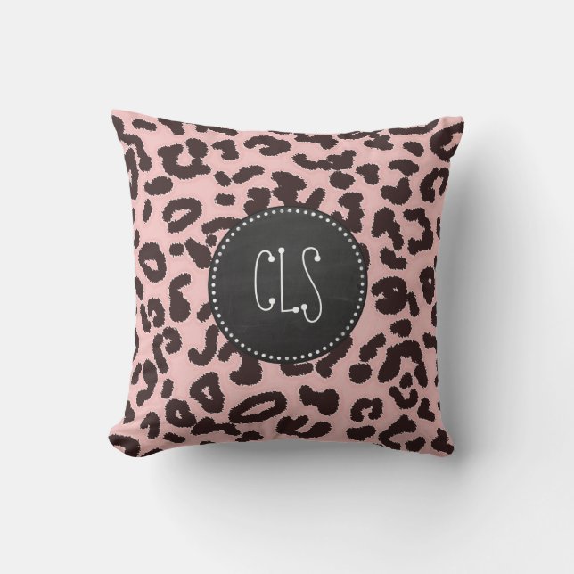 Baby Pink Leopard Animal Print; Chalkboard Throw Pillow (Front)