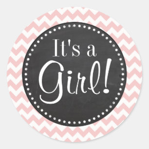 Baby Pink, Light Pink Chevron Stripes; Chalk Classic Round Sticker