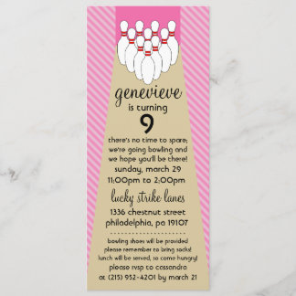 Baby Pink Lucky Strike Bowling Birthday Party Invitation