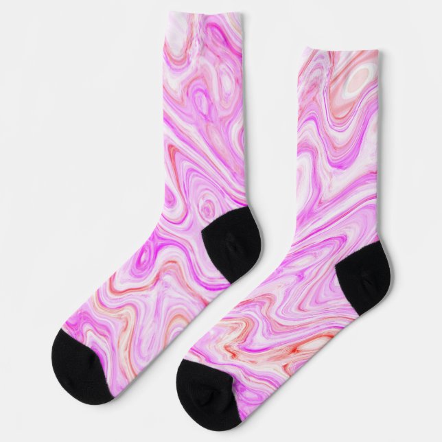 Baby Pink Marble Texture Abstract Liquid Paint Socks (Left)