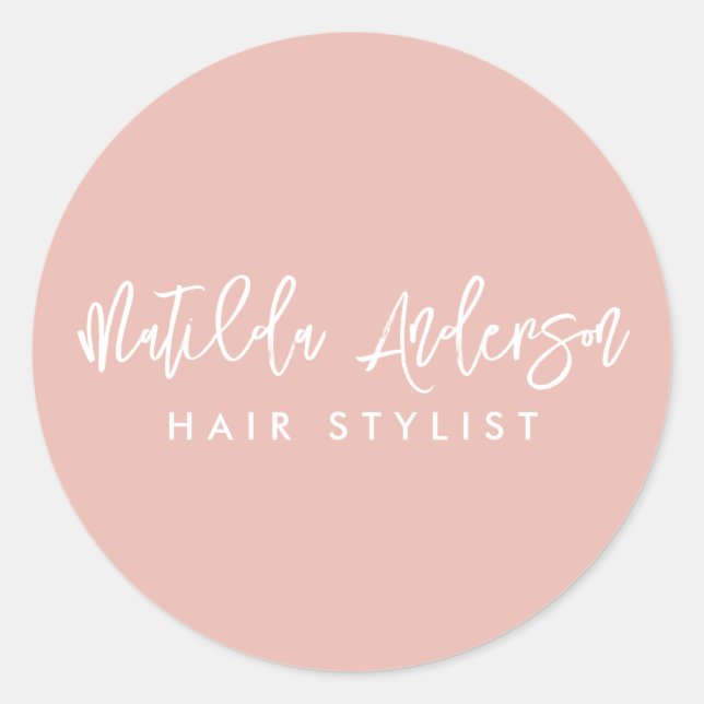 Baby pink modern minimal elegant script  classic round sticker (Front)