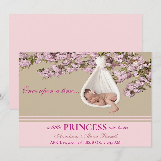 Baby Pink Overlay Birth Announcement (Front/Back)