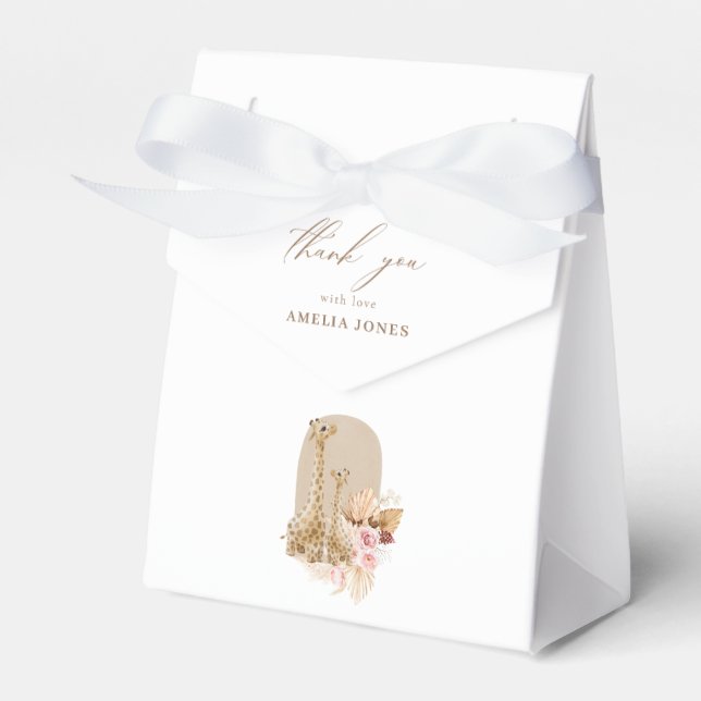 Baby Pink Pampas Grass Giraffe Baby Shower Favor Box (Front Side)