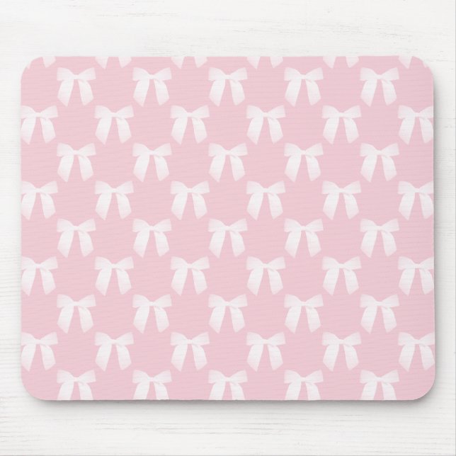 Baby Pink Pastel With White Bows Mouse Pad (Front)