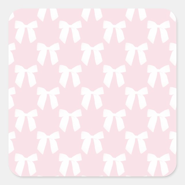 Baby Pink Pastel With White Bows Square Sticker (Front)