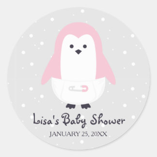 Baby Pink Penguin Baby Shower Sticker