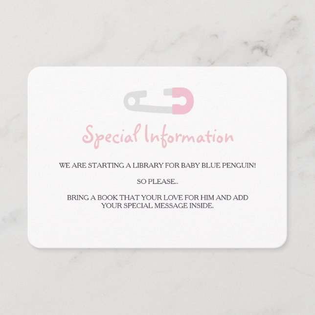 Baby Pink Penguin Information Inserts (Front)