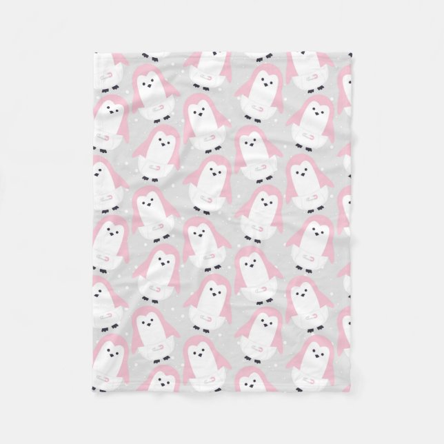 Baby Pink Penguin Pattern Fleece Blanket (Front)