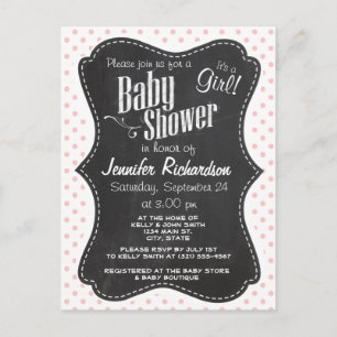 Baby Pink Polka Dots; Chalkboard Invitation Postcard