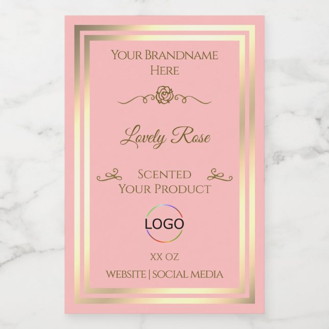 Baby Pink Product Label with Gold Frame and Logo (Single Label)