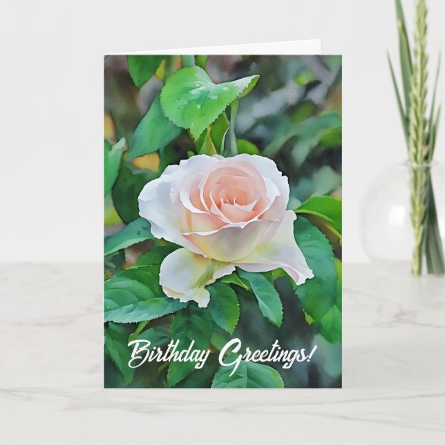 Baby Pink Rose Flower Garden Art Birthday Card (Front)