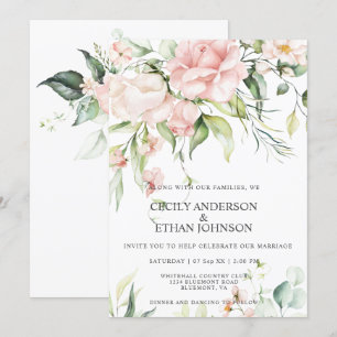 Baby Pink Roses and Eucalyptus Greenery Wedding Invitation