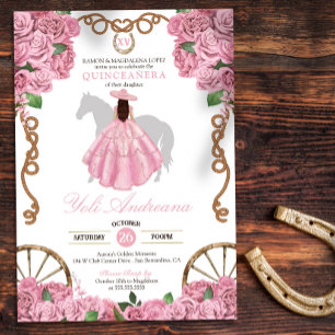 Baby Pink Roses Western Charro Quinceanera Invitation