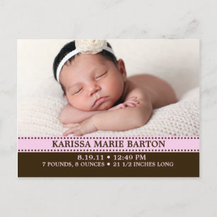 Baby Pink Simply Charming Photo Birth Announcement Postcard