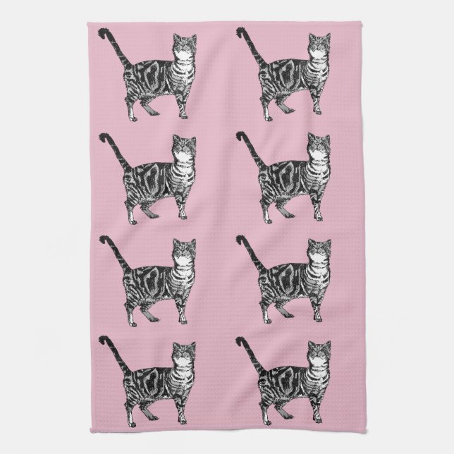 Baby pink Tabby Cat cats baby shower Tea Towel (Vertical)