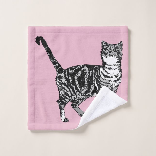 Baby Pink Tabby Chat Chats Filles Art Laver Tissu (Gant de toilette)