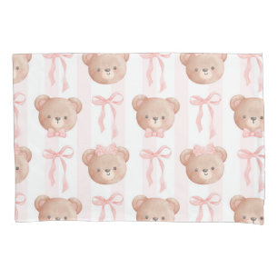 Baby Pink Teddy Bears and Bows  Pillowcase