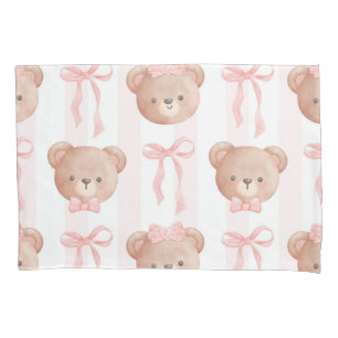 Baby Pink Teddy Bears and Bows  Pillowcase