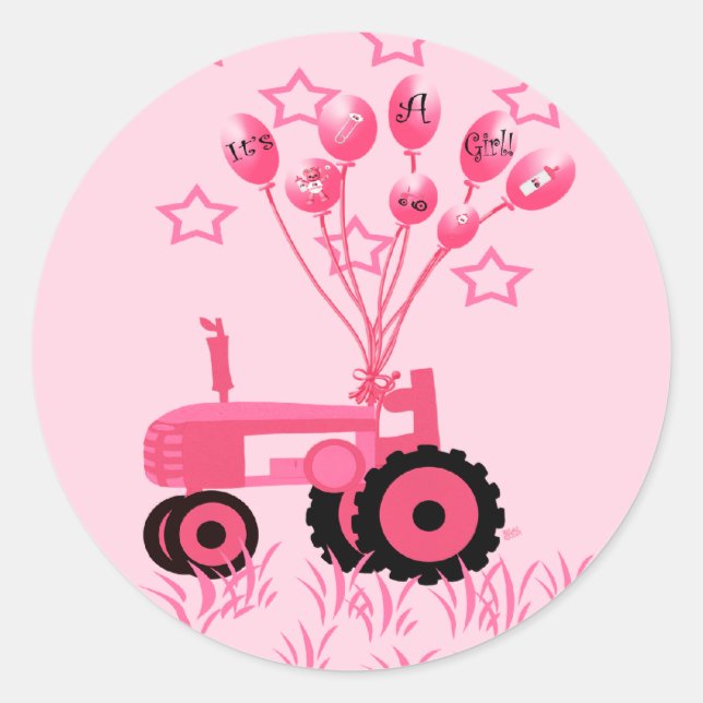 Baby Pink Tractor with Balloons Stickers (Front)