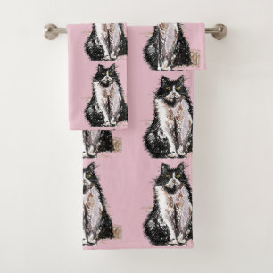 Baby Pink Tuxedo Black Cat Cats Girls Serviette