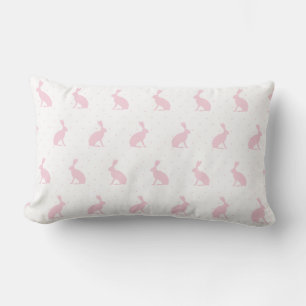 Baby Pink Upright Rabbits & Polka Dots Pattern. Lumbar Pillow