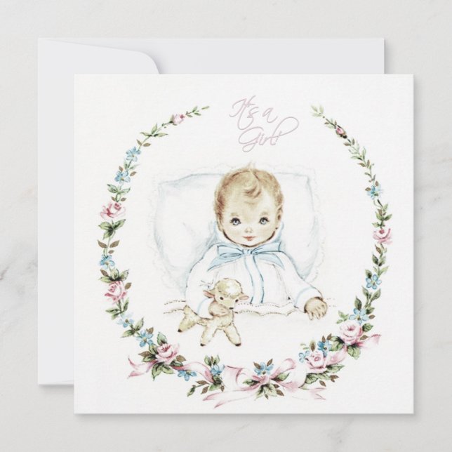 Baby Pink Vintage Baby Girl Shower Invitation (Front)