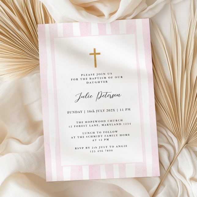 Baby Pink Watercolor Baptism  Invitation (Creator Uploaded)