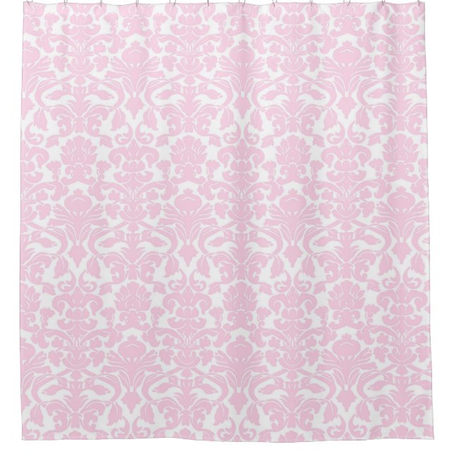 Baby Pink White Floral Damask Shower Curtain (Front)