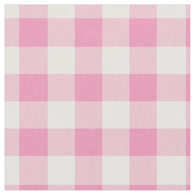Baby Pink & White Gingham Plaid Fabric (Close Up)