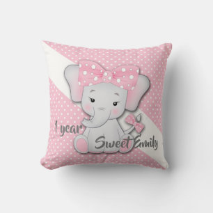 Baby pink white grey cartoon elephant personalize throw pillow