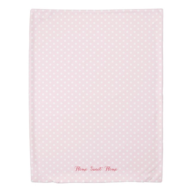 Baby Pink White Polka Dots Pattern Monogrammed Duvet Cover (Front)