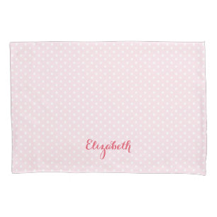 Baby Pink White Polka Dots Pattern Monogrammed Pillowcase