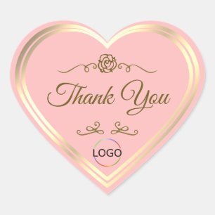 Baby Pink with Gold Frame and Logo Cute Thank You Heart Sticker