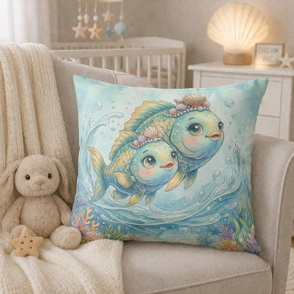 Baby Pisces Zodiac Nursery Kids Throw Pillow
