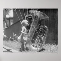 Baby Playing Tuba, 1923. Vintage Photo