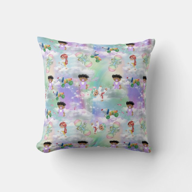 Baby Playmates with Rainbows and Clouds Throw Pillow (Front)