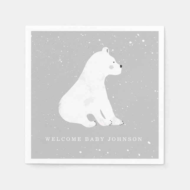 Baby Polar Bear Grey Winter Baby Shower Napkin (Front)
