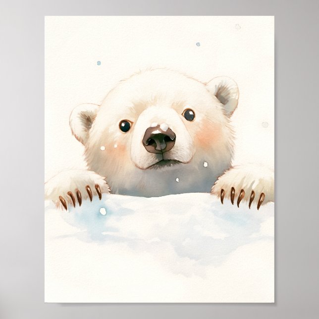 Baby Polar Bear In the Snow Nursery Room Decor (Front)