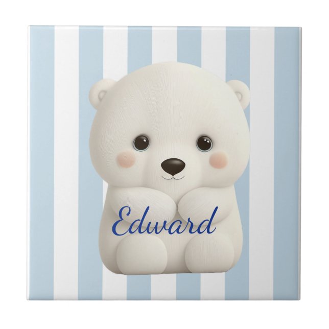 Baby Polar Bear on Stripes Tile (Front)