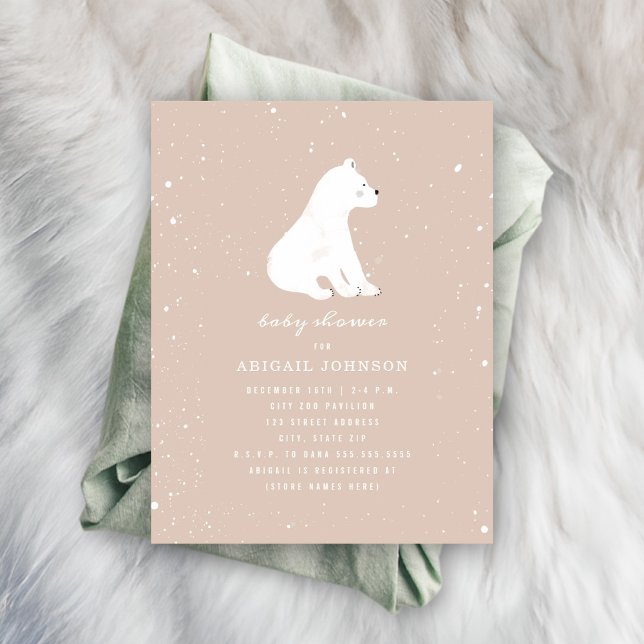 Baby Polar Bear Pink Baby Shower Invitation (Creator Uploaded)