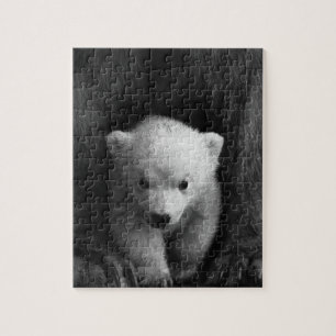 Baby Polar Bear with Mother, Black and White Jigsaw Puzzle